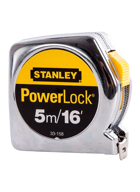 Retractable Power Lock Measuring Tape Silver/Yellow 5meter