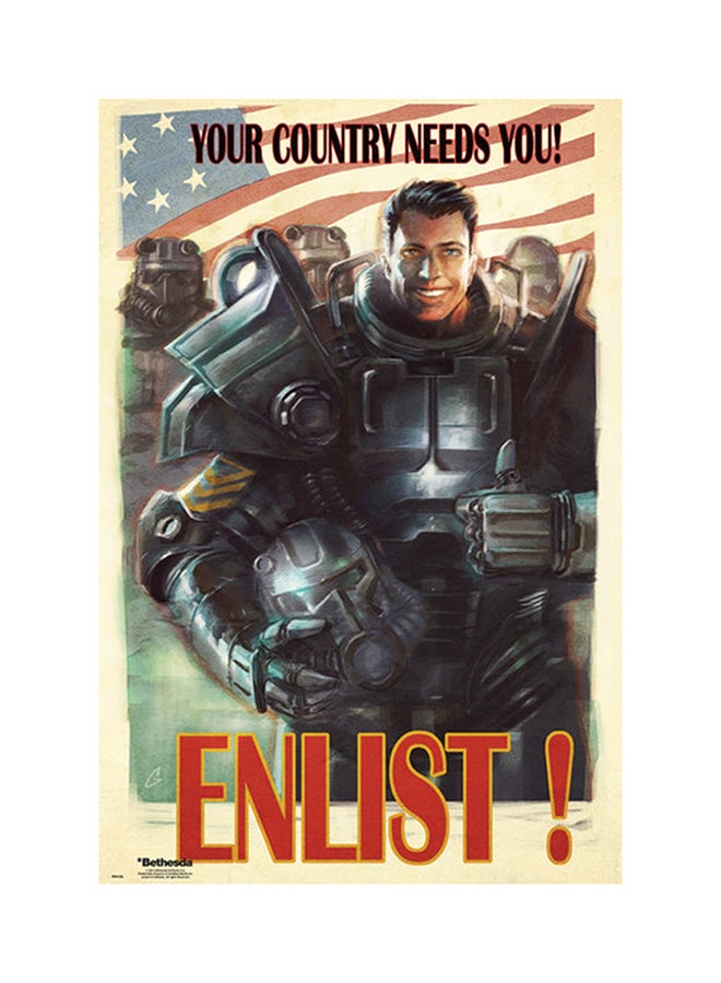 ملصق يحمل عبارة "Your Country Needs You" من لعبة Fallout 4 أسود/أحمر/أبيض 61x91.5سم