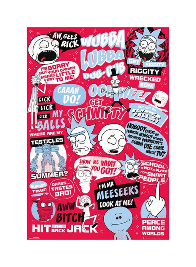 ملصق طويل باقتباسات من مسلسل "Rick And Morty" وردي/ أزرق/ أسود 61x91.5سم