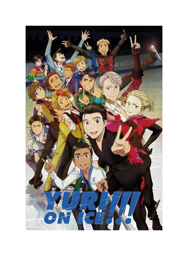 ملصق طويل يحمل صورة شخصيات مسلسل الرسوم المتحركة Yuri On Ice بني/أحمر/أبيض 61x91.5سم