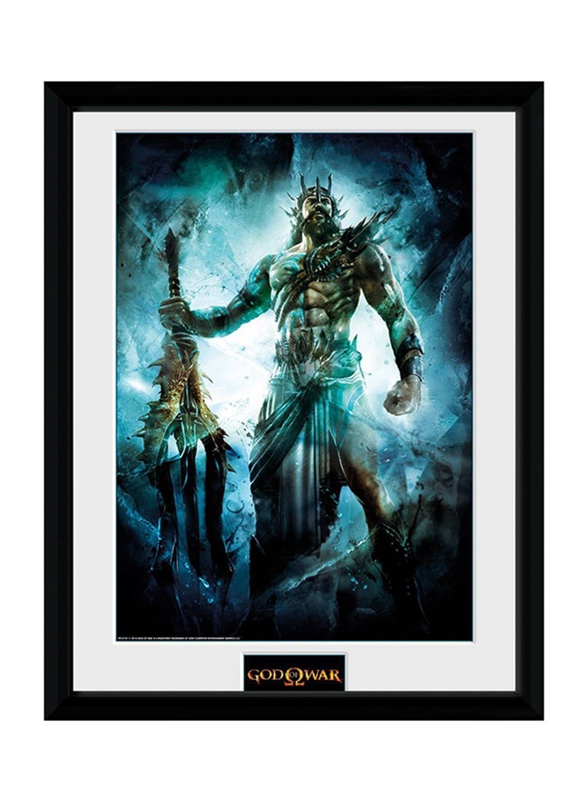 God of War Poseidon Poster With Frame Blue/Black/White 30x40cm