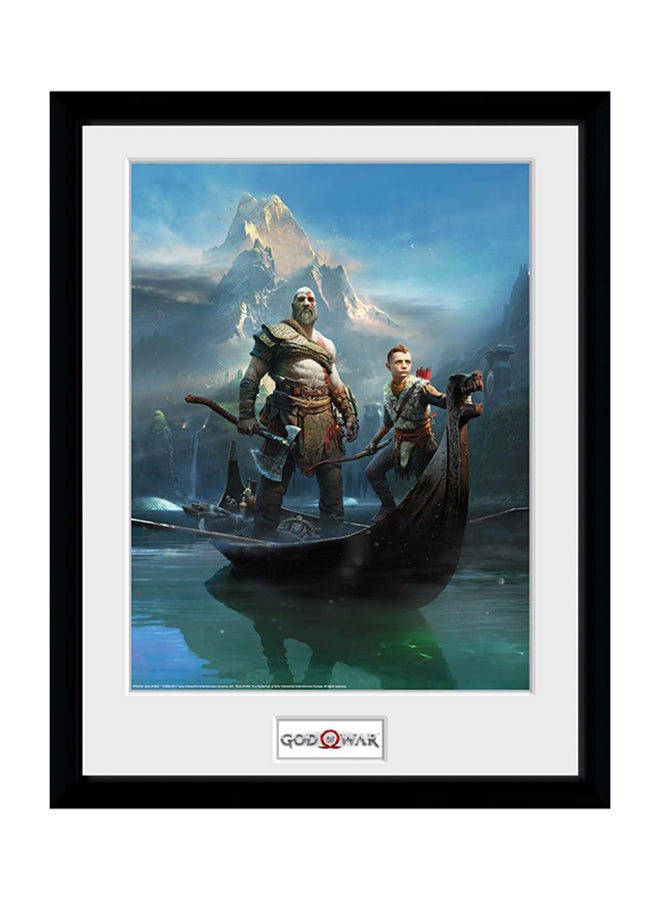 God Of War Poster With Frame Blue/Gold/White 30x40cm