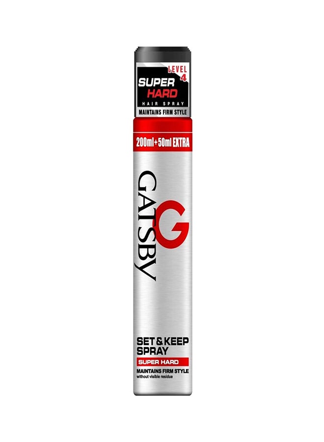 GATSBY - Set And Keep Super Hard Hair Spray 200+50ml - Image 1