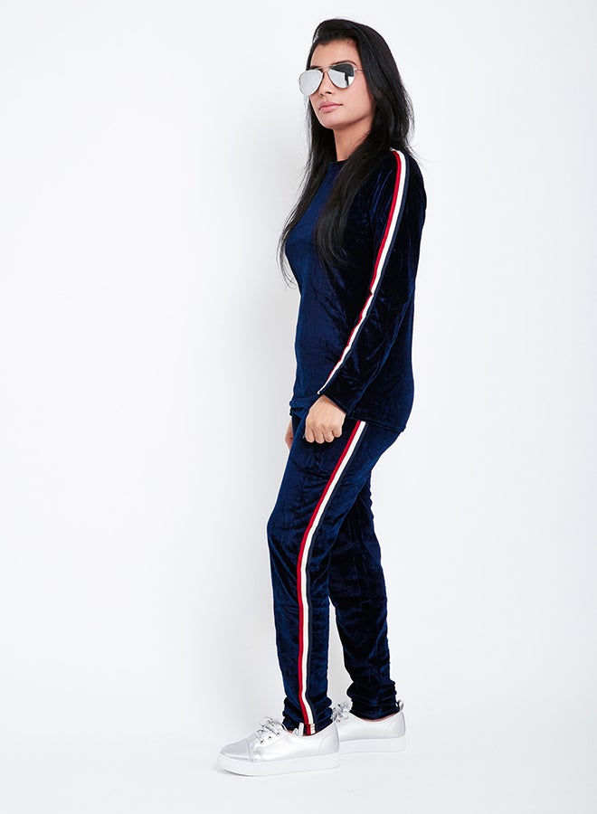 Velvet Pyjama Set Blue/Red/White  - Image 3