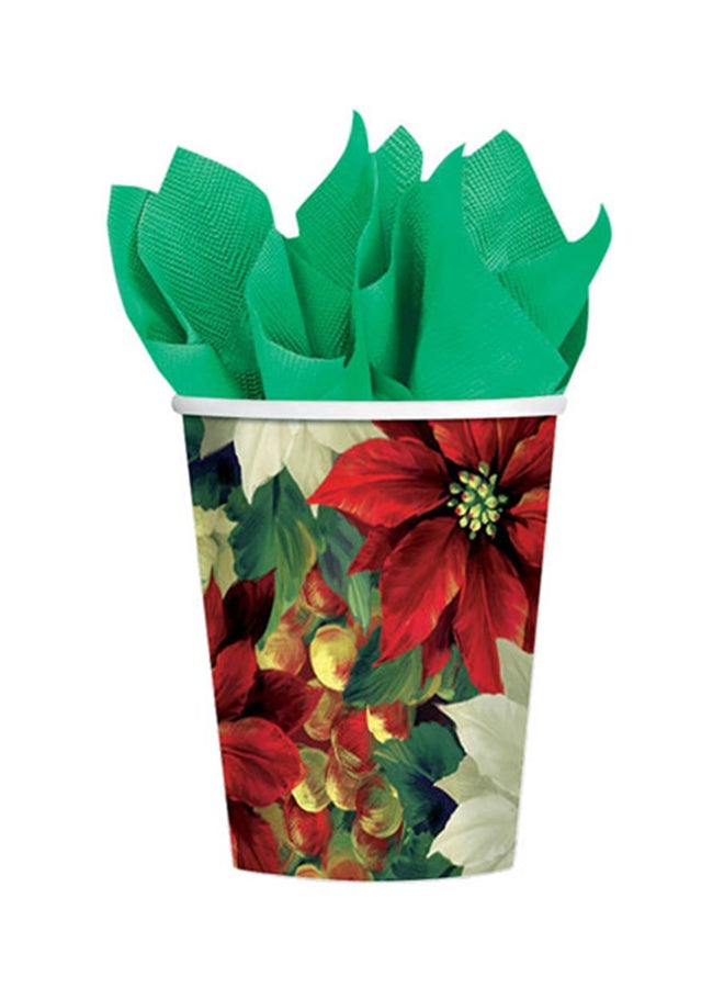 أمسكان طقم أكواب ورقية مطبوعة بنقش زهور البونسيتيا الفخمة مكون من 8 قطع