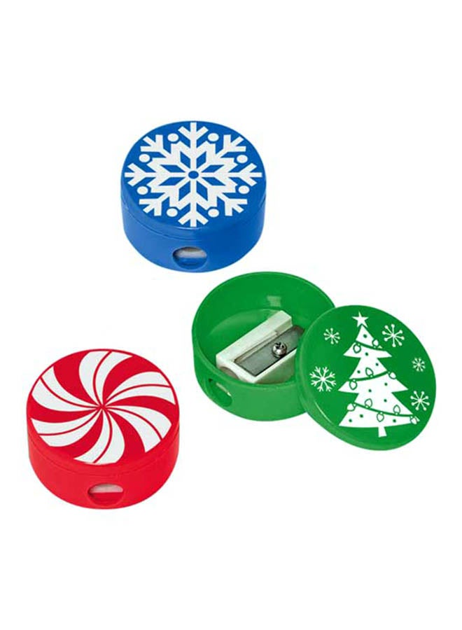 أمسكان طقم مباري أقلام رصاص بنمط الكريسماس من 12 قطعة أحمر / أزرق / أخضر