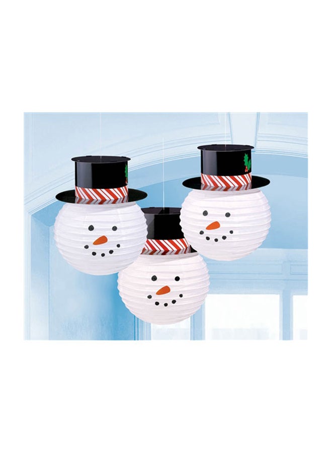أمسكان فوانيس دائرية على شكل رجل ثلج بقبّعة من 3 قطع