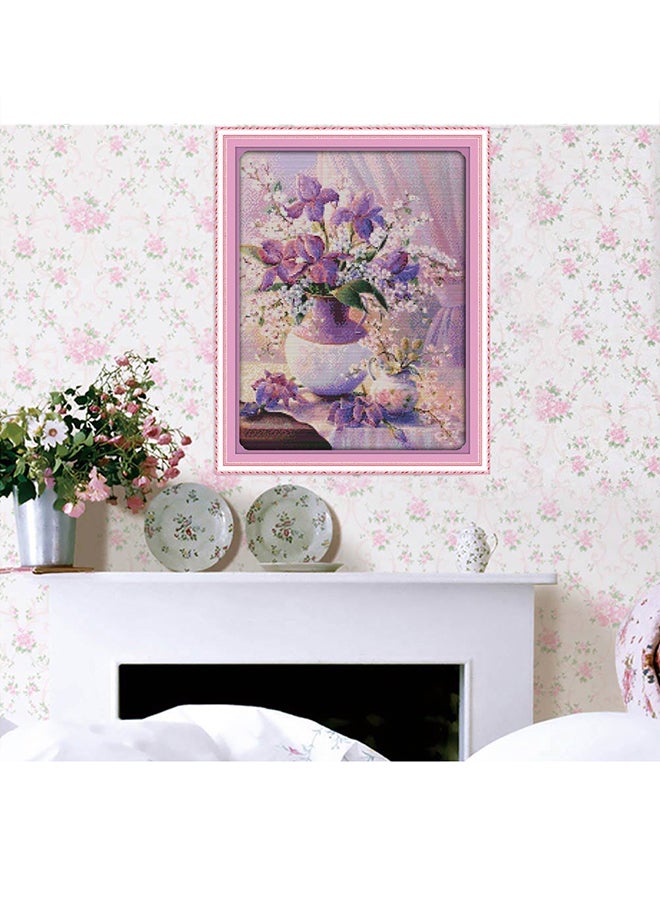 آنسيلف طقم التطريز بتصميم مزهرية يمكن صنعه بنفسك بنفسجي/أبيض/أخضر - Image 2