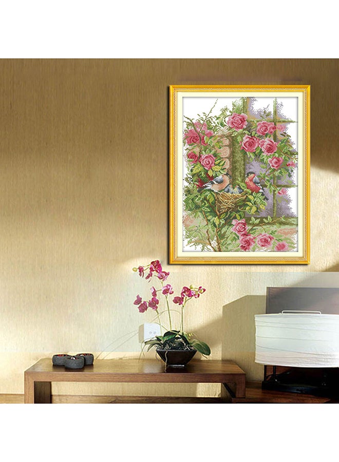 ANSELF DIY Birds Family Pattern Needlework Embroidery Kit Green/Pink/Brown - Image 2