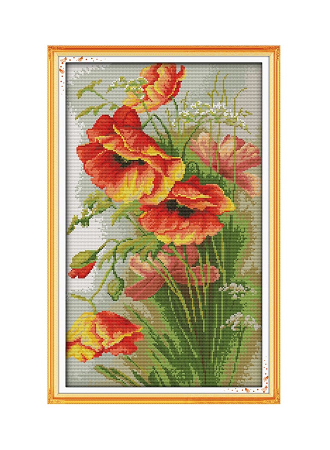ANSELF Flowers Pattern Needlework Embroidery Kit Red/green/Yellow - Image 1