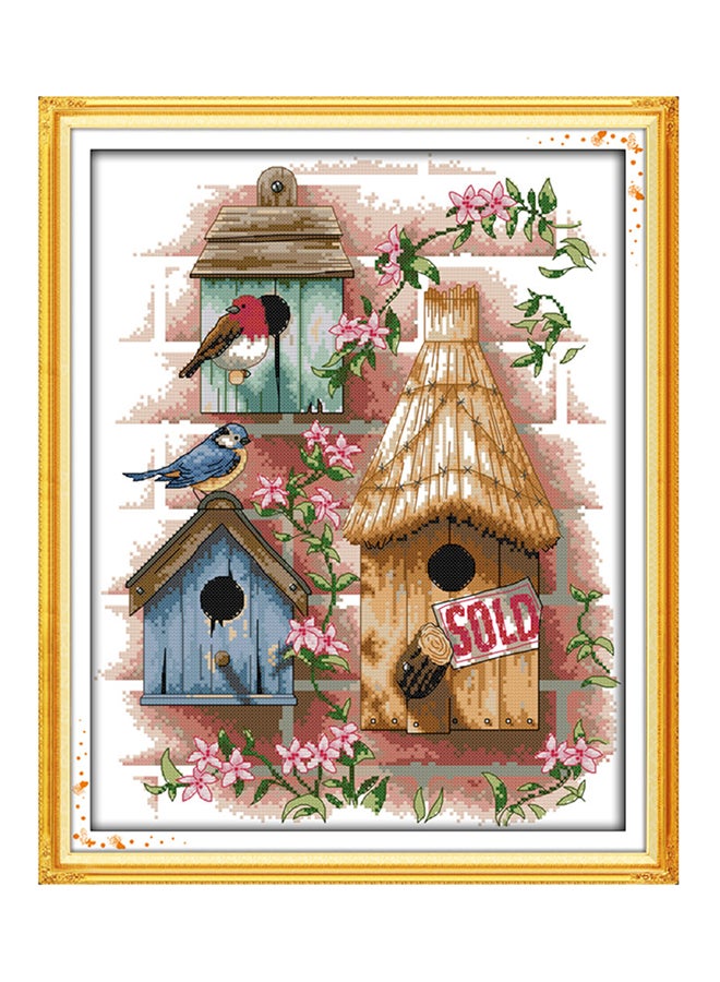 ANSELF DIY Log Cabin Pattern Needlework Embroidery Kit Brown/Pink/Green - Image 1