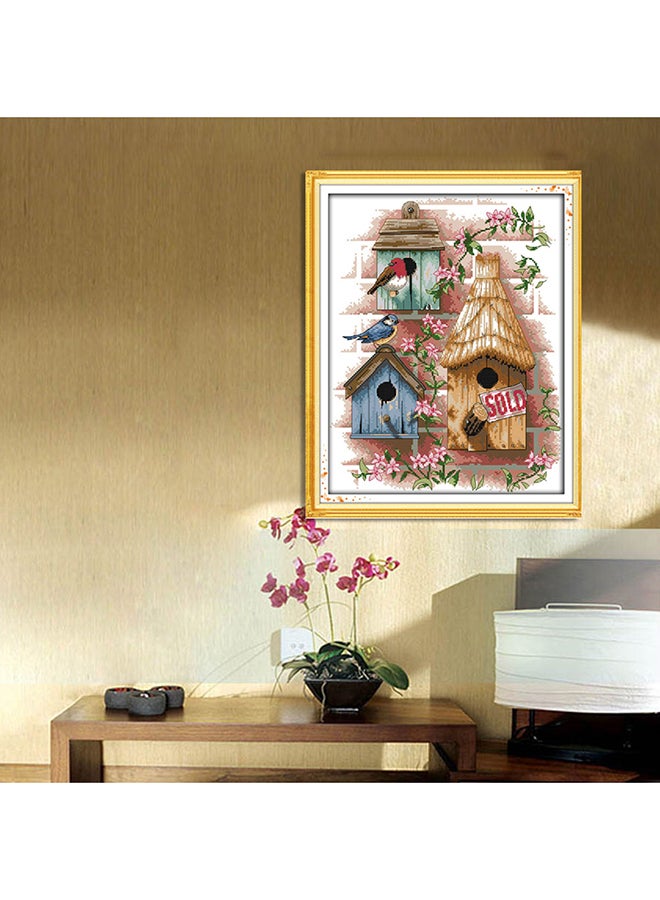 ANSELF DIY Log Cabin Pattern Needlework Embroidery Kit Brown/Pink/Green - Image 2