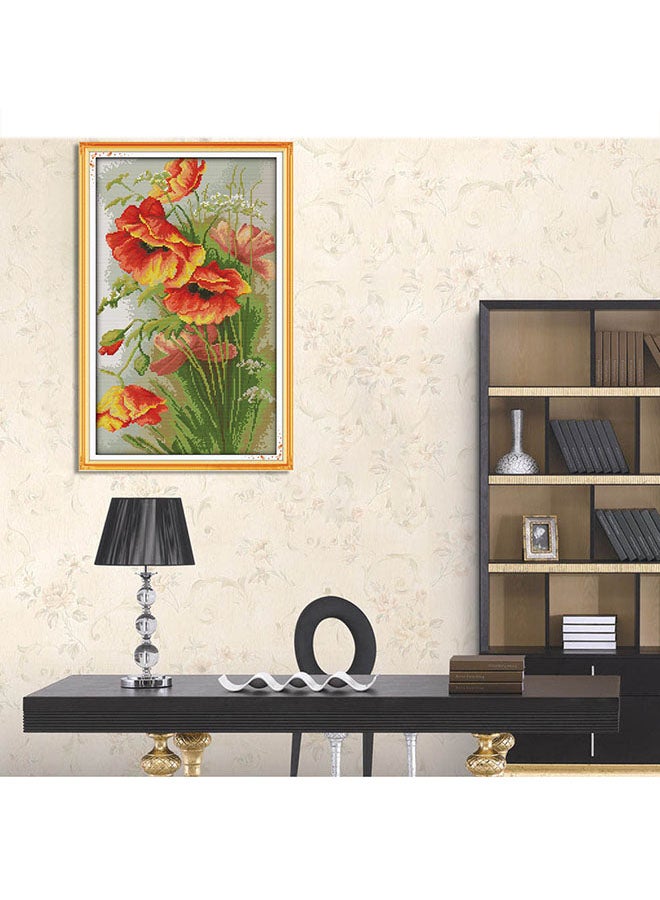 ANSELF Flowers Pattern Needlework Embroidery Kit Red/green/Yellow - Image 2