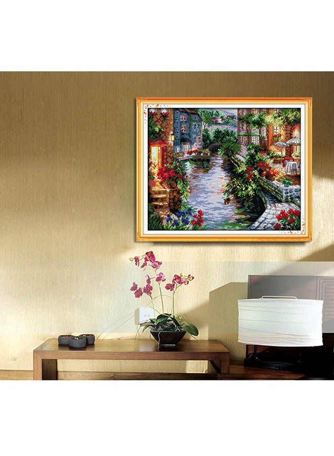 ANSELF DIY Lakeside Houses Pattern Needlework Embroidery Kit Green/Red/Brown - Image 2