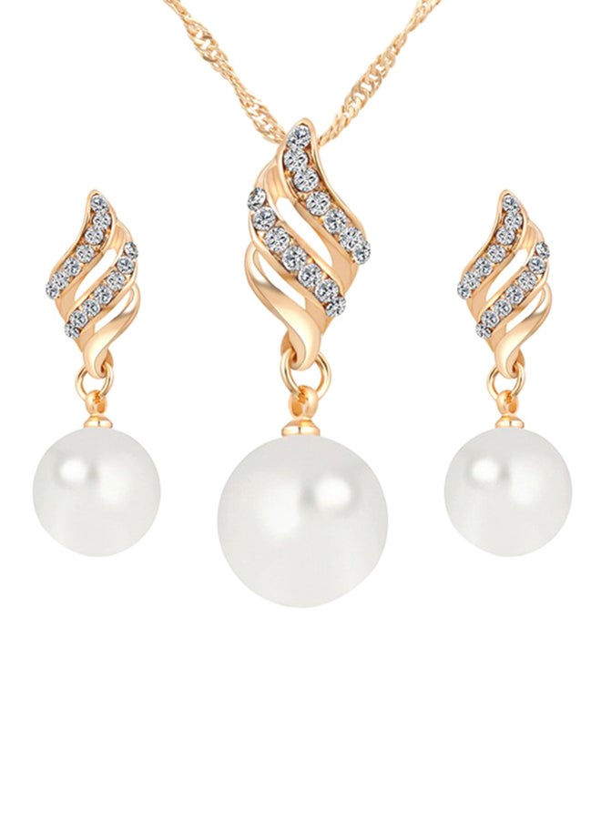 Generic - Pearl Spiral Pendant Necklace With Earrings Set - Image 1