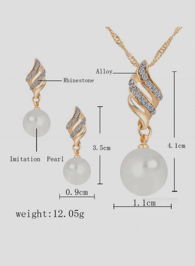 Generic - Pearl Spiral Pendant Necklace With Earrings Set - Image 1