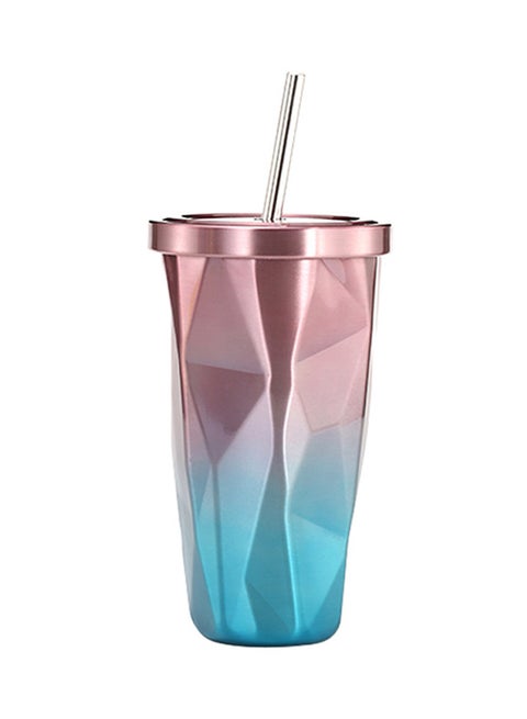 Reusable Sippy Cup Coffee Bottle With Straw Blue/Copper 25x8x8cm