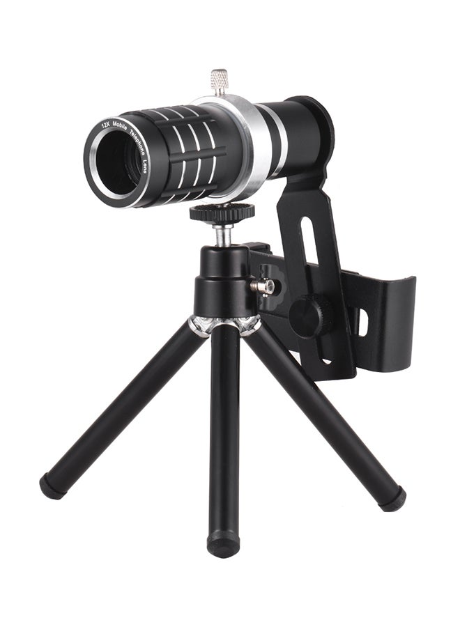 12x Optical Zoom Mobile Phone Telephoto Lens With Tripod Black  - Image 1