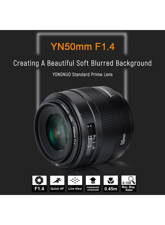 YONGNUO YN50mm F1.4 Standard Prime Lens For Canon Black  - Image 2