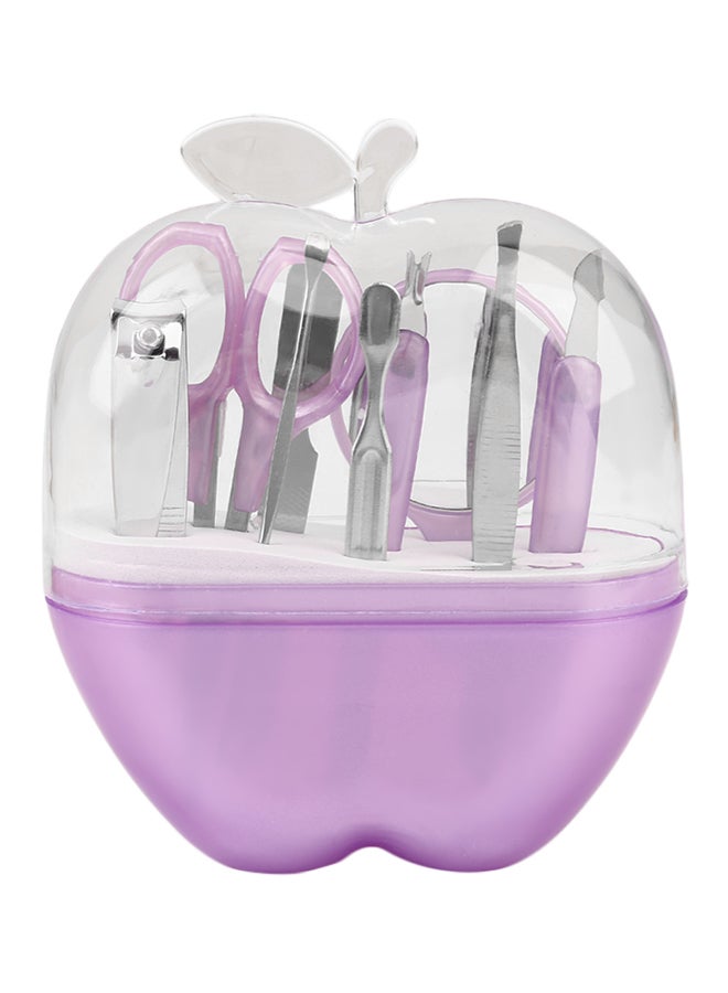 طقم العناية بالأظافر من الستانلس ستيل مكوّن من 9 قطع أرجواني/شفاف - Image 1