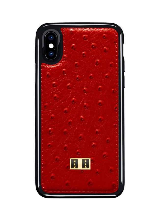 GOLD BLACK Protective Case Cover For Apple iPhone XS Ostrich Red  - Image 1