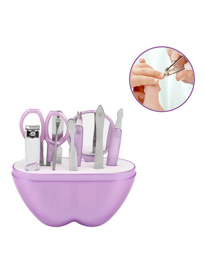 طقم العناية بالأظافر من الستانلس ستيل مكوّن من 9 قطع أرجواني/شفاف - Image 2