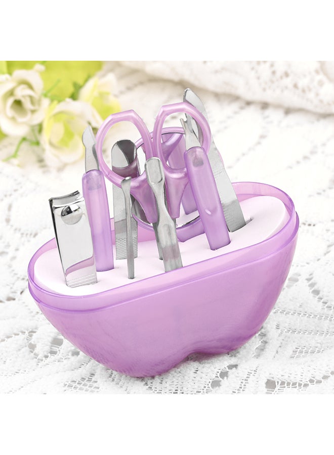 طقم العناية بالأظافر من الستانلس ستيل مكوّن من 9 قطع أرجواني/شفاف - Image 3