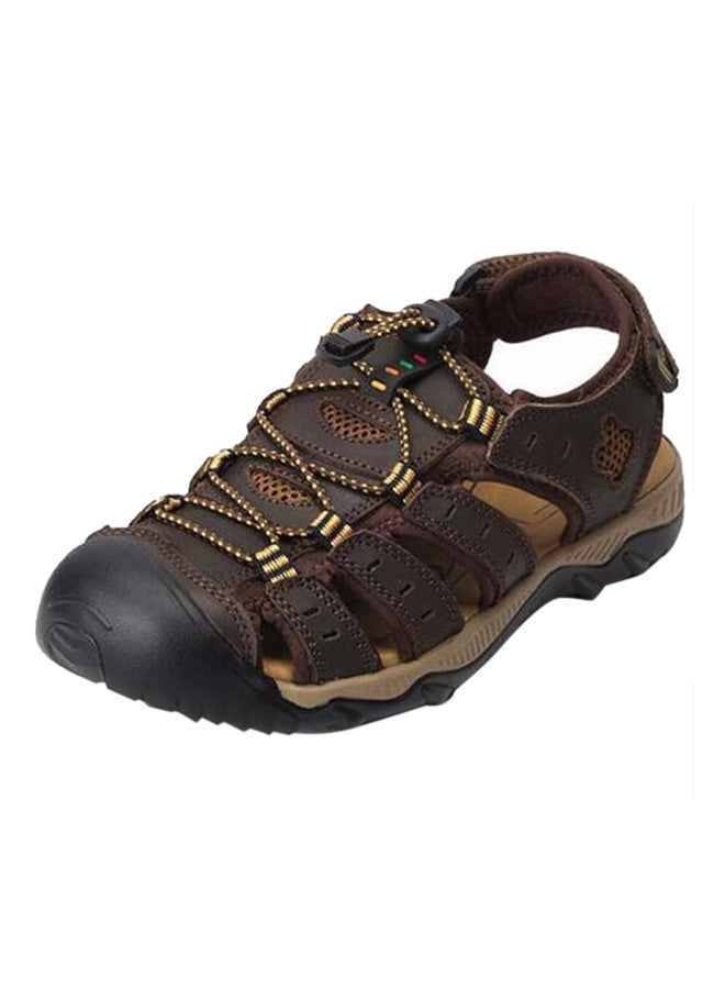 Leather Closed Toe Casual Sandals Dark Brown - Image 1