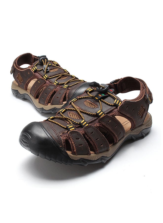 Leather Closed Toe Casual Sandals Dark Brown - Image 2