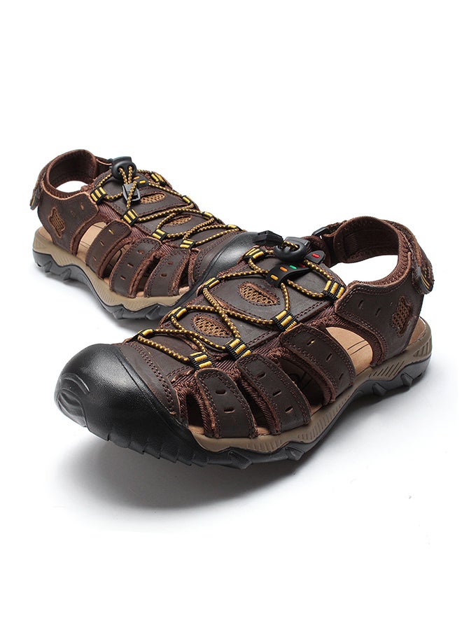 Leather Closed Toe Casual Sandals Dark Brown - Image 3