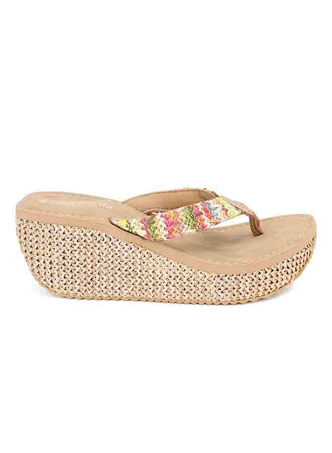 Boho High Heel Flip Flops Beige  - Image 1