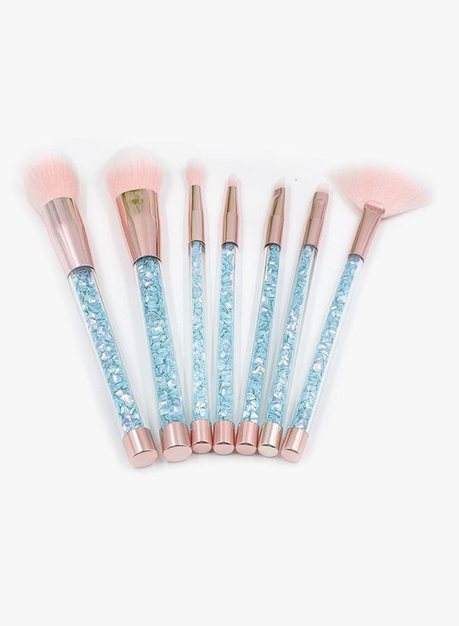 L'CHEAR 7-Piece Crystal Makeup Brush Set Rose Gold/Blue/Pink - Image 2