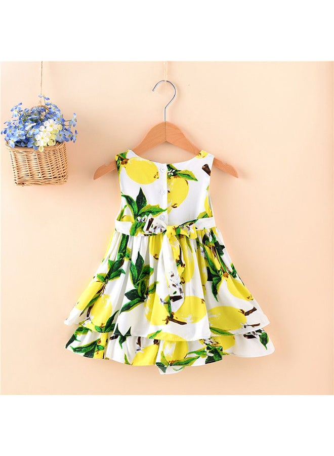 كاكا كيد فستان برقبة دائرية ومزيّن بطباعة أصفر/أبيض/أخضر - Image 2