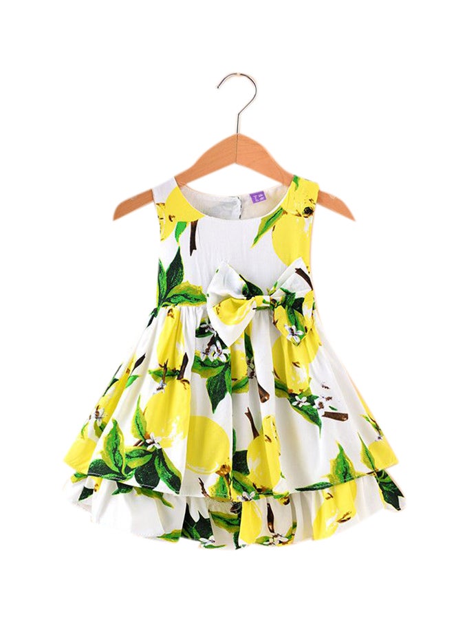 كاكا كيد فستان برقبة دائرية ومزيّن بطباعة أصفر/أبيض/أخضر - Image 1