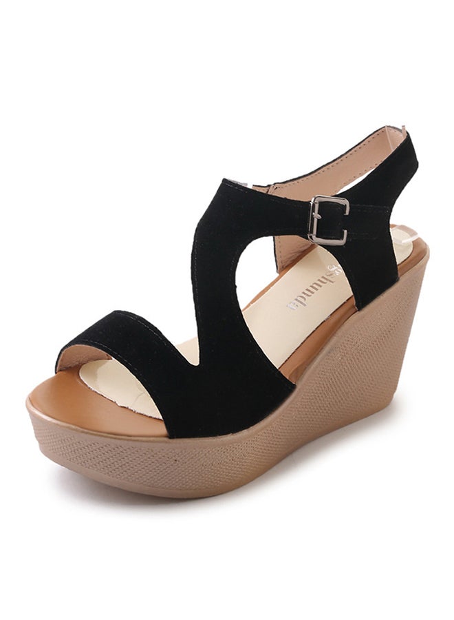 Buckle Suede Wedges Black - Image 1