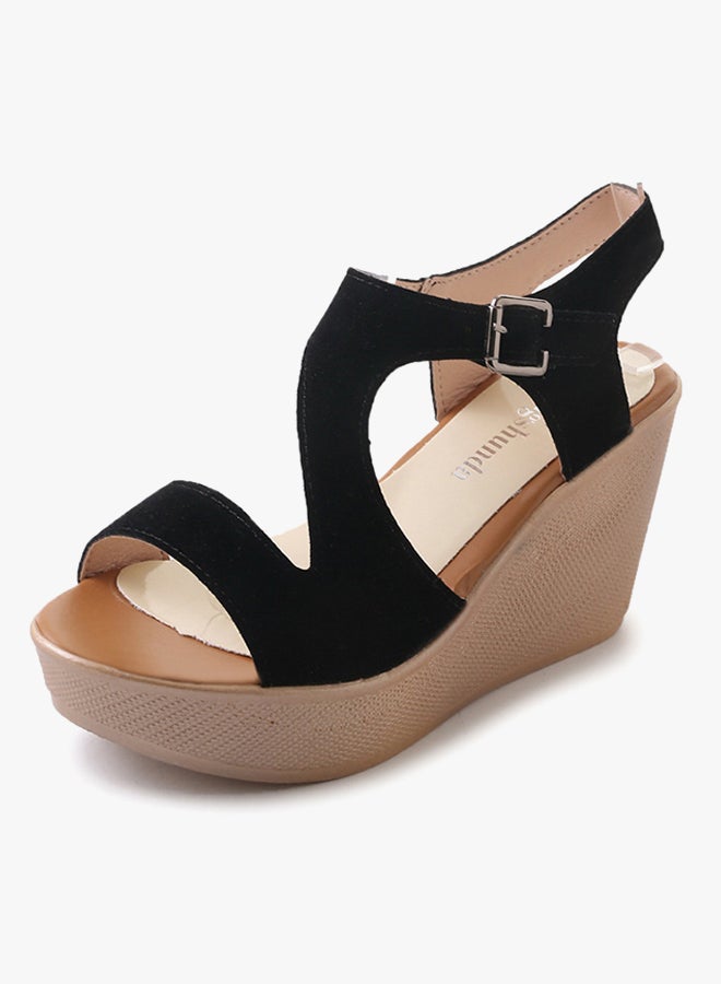 Buckle Suede Wedges Black - Image 3