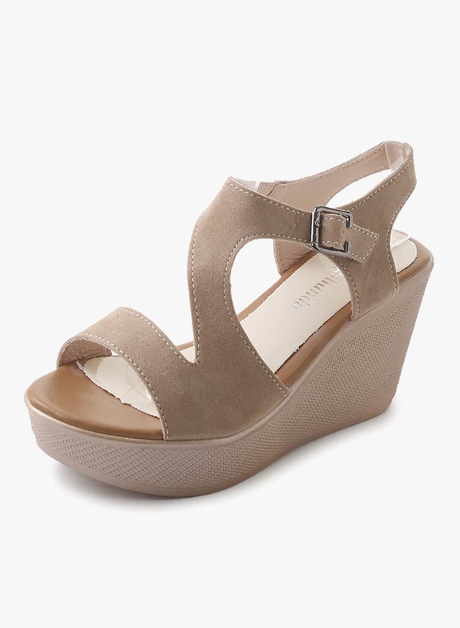 Buckle Suede Wedges Brown - Image 2