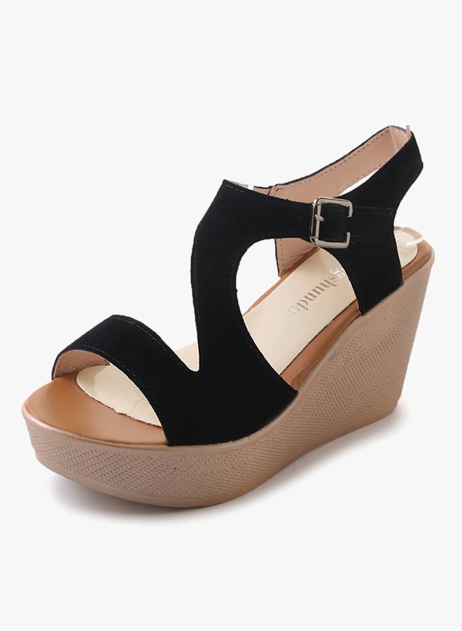Buckle Suede Wedges Black - Image 2