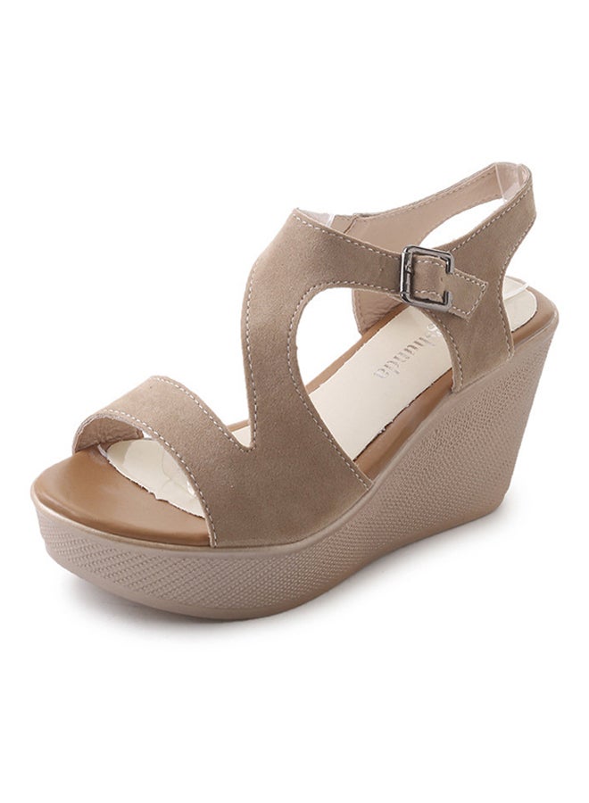 Buckle Suede Wedges Brown - Image 1