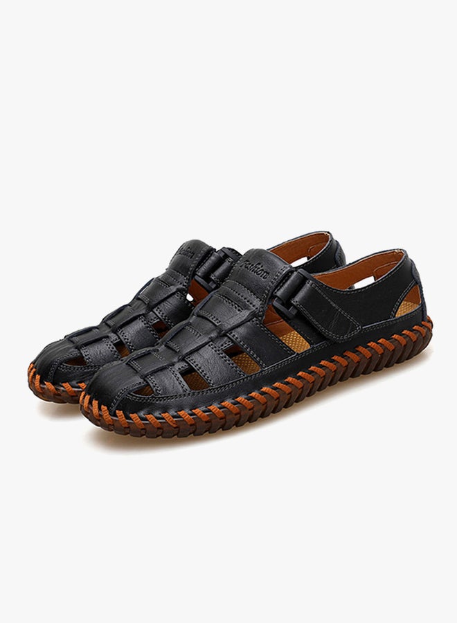 Leather Flat Sandals Black  - Image 3