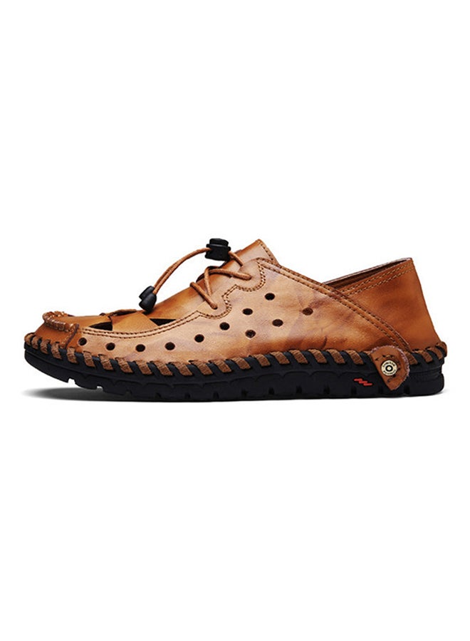 Leather Flat Sandals Brown  - Image 1