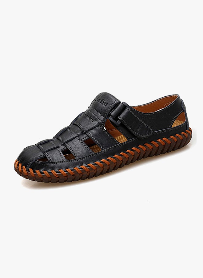 Leather Flat Sandals Black  - Image 2