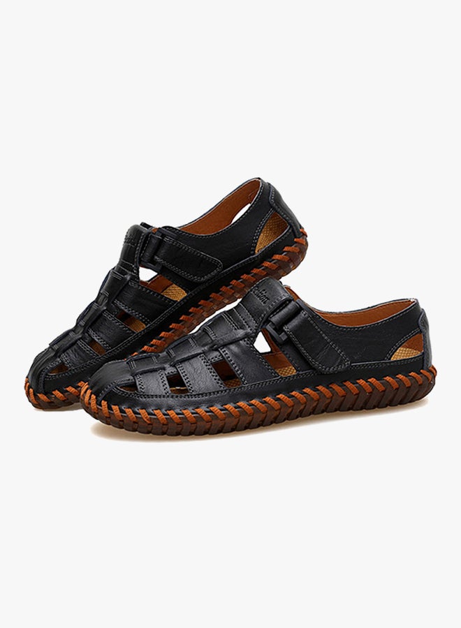 Leather Flat Sandals Black  - Image 4