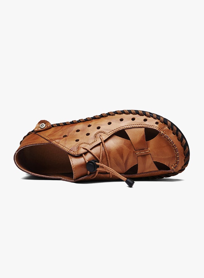 Leather Flat Sandals Brown  - Image 3