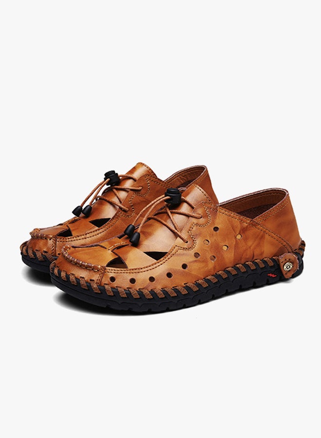Leather Flat Sandals Brown  - Image 2
