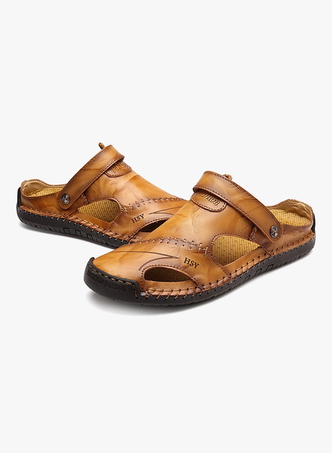 Leather Classic Slides Light Brown/Yellow  - Image 3