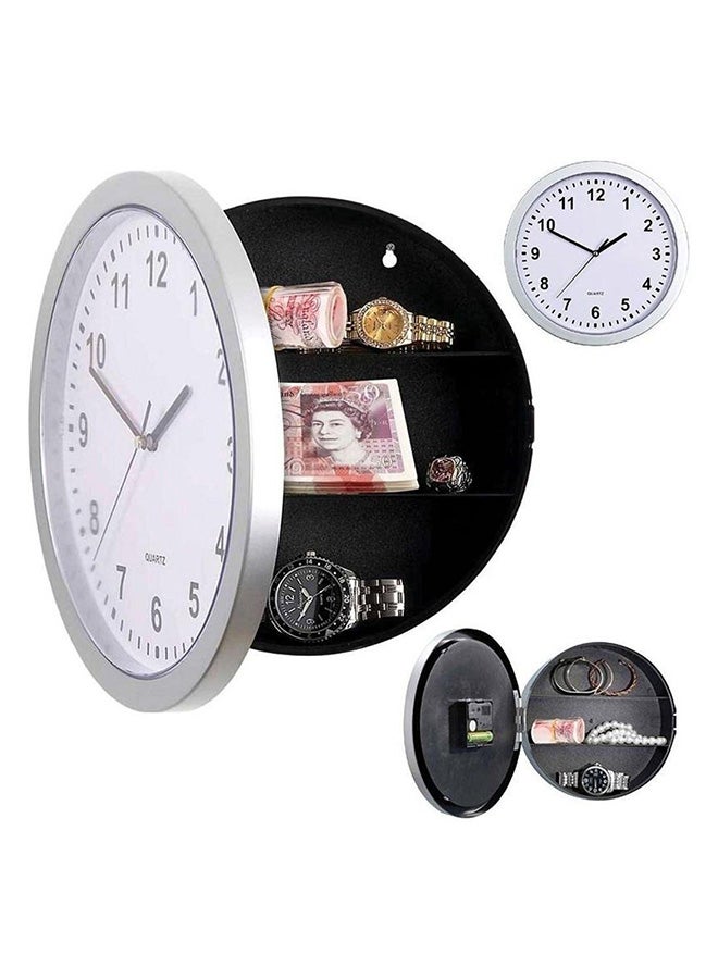 Analog Wall Clock With Hidden Safe White/Silver