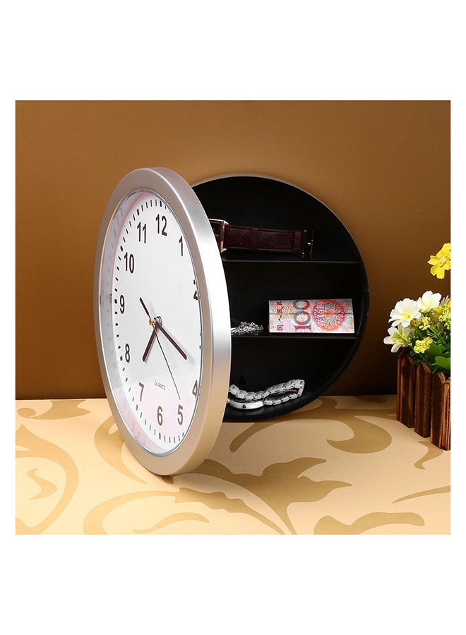 Analog Wall Clock With Hidden Safe White/Silver