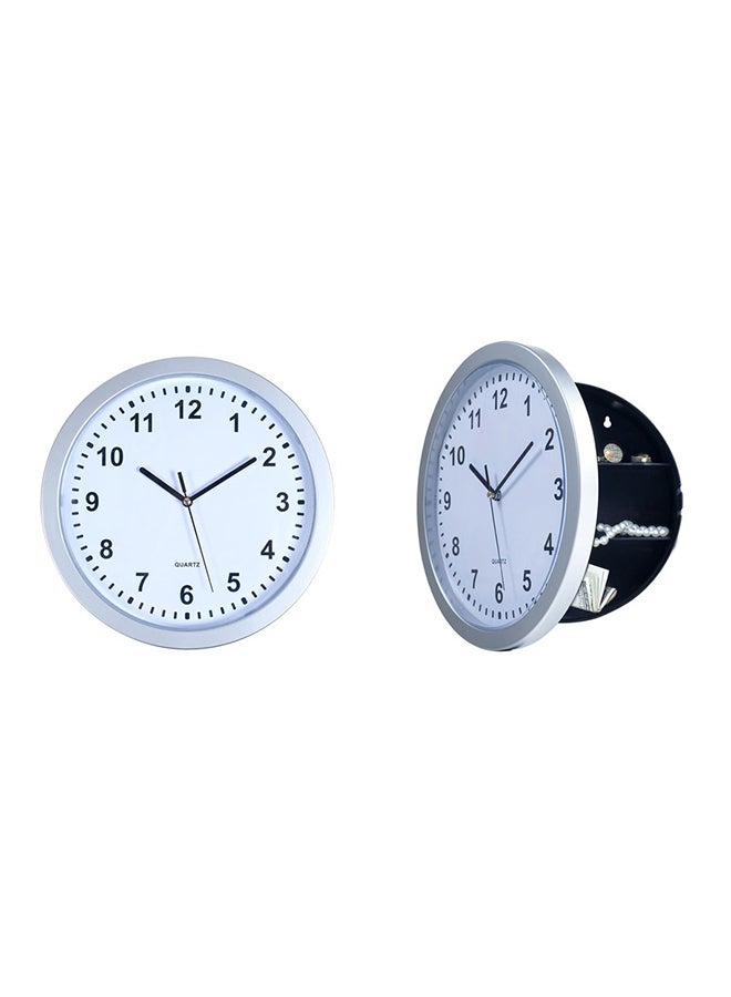 Analog Wall Clock With Hidden Safe White/Silver