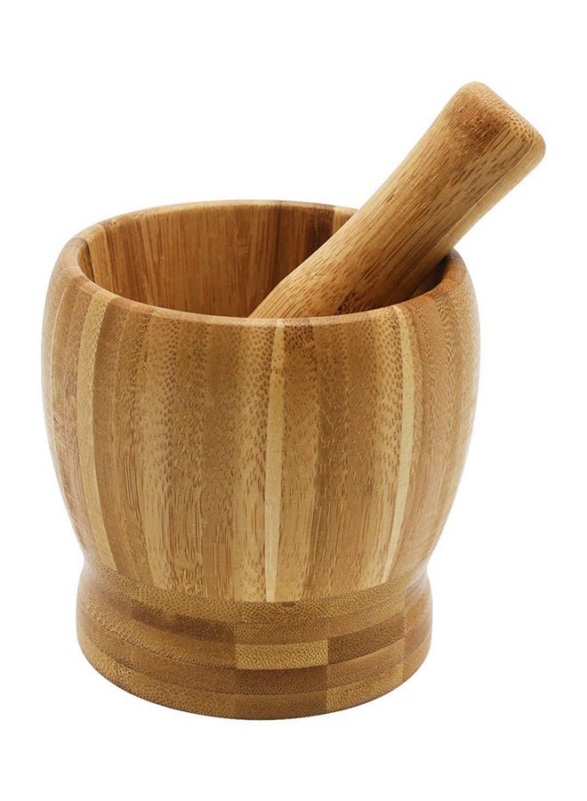 Bamboo Wood Mortar And Pestle Beige 